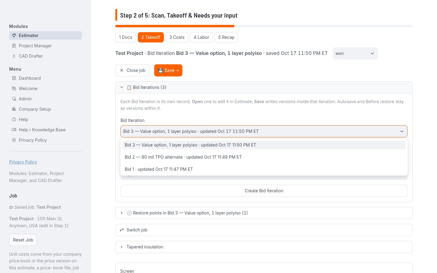 D3 Estimator bid iterations list with value option and alternate bids